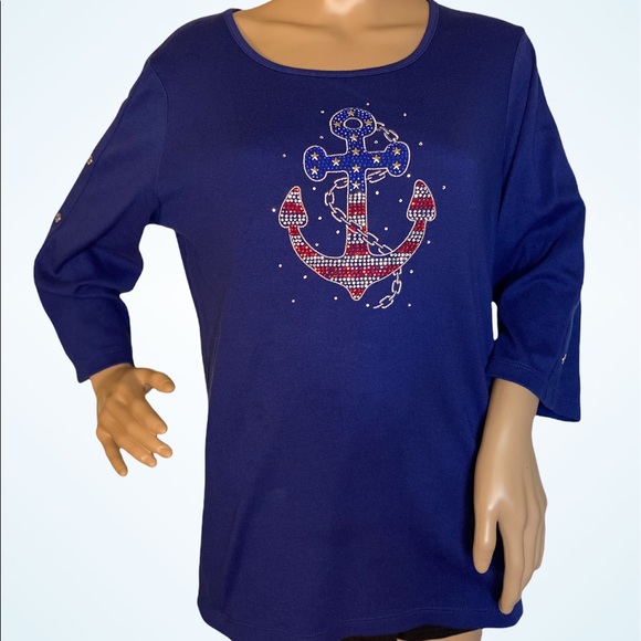 Quacker Factory Tops - Quacker Factory Anchor Patriotic Top Sz Medium VGC